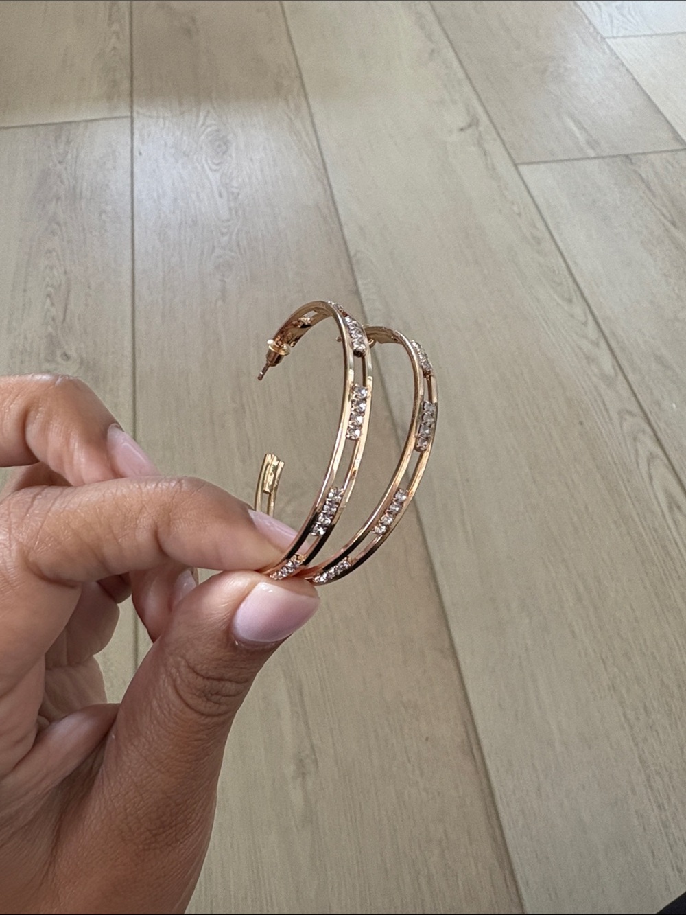 Gold Hoop Earrings with Crystal Accents - Women Jewelry